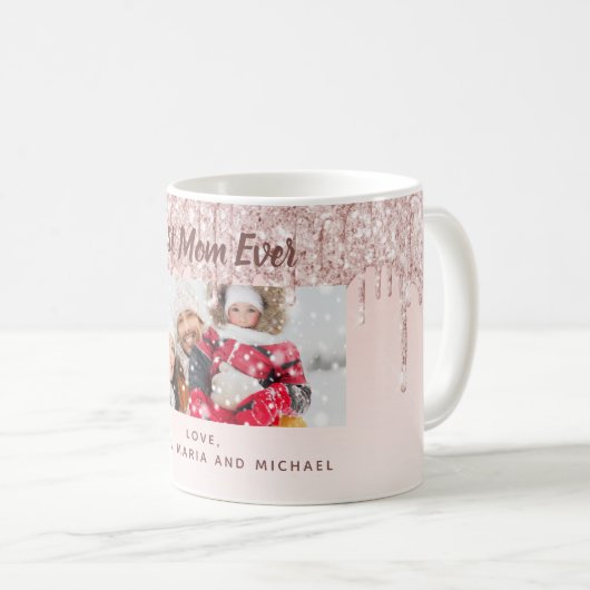 マザー写真グリッターピンク コーヒーマグカップ (正面右)
