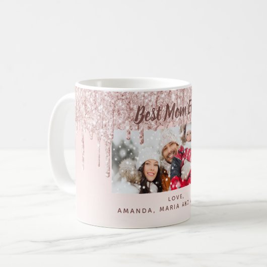 マザー写真グリッターピンク コーヒーマグカップ (正面左)