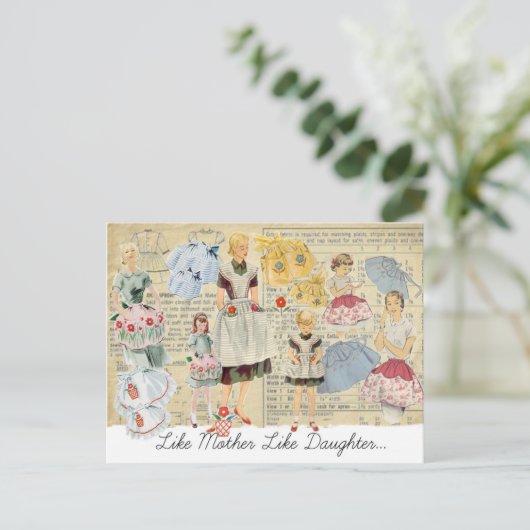 マザー娘ヴィンテージエプロン葉書 ポストカード (スタンド正面)