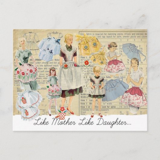 マザー娘ヴィンテージエプロン葉書 ポストカード (正面)