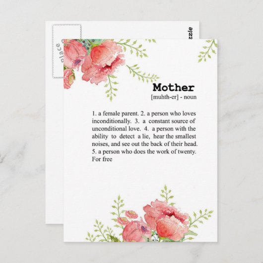 マザー定義カード – 母の日のギフト – 母 ポストカード (正面/裏面)
