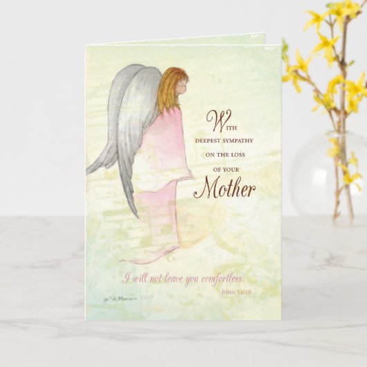 マザー悔やみや弔慰エンジェル カード (黄色い花)