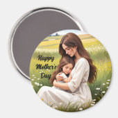 マザー抱擁ドーターラウンドマグネット マグネット (正面/裏面)