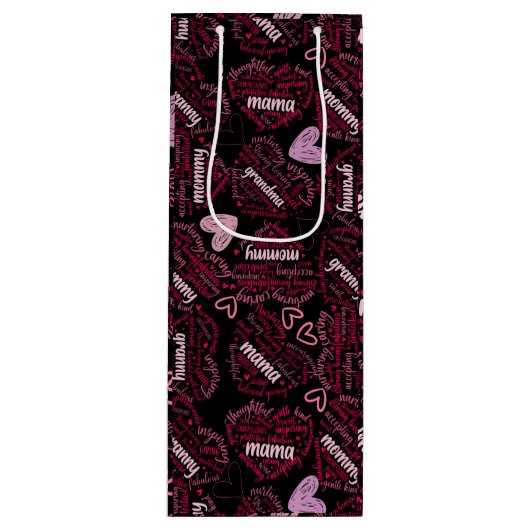 マザー日ハート01.ピンクブラックBG ワインギフトバッグ (正面)