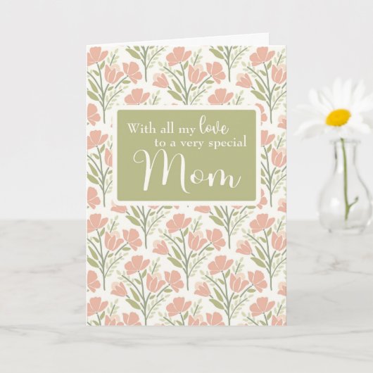 マザー誕生日ピンク花柄 カード (小さな植物)