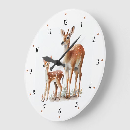 マザー鹿と子鹿の保育園壁掛け時計 ラージ壁時計 (傾斜)