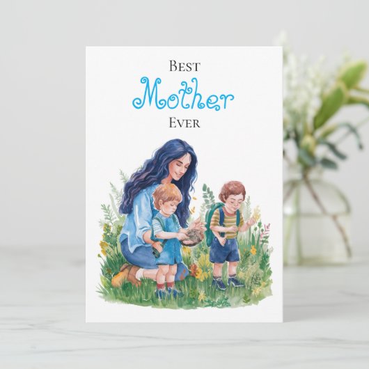 マザー&サンズウォーターカラーガーデニングイラストレーション カード (スタンド正面)