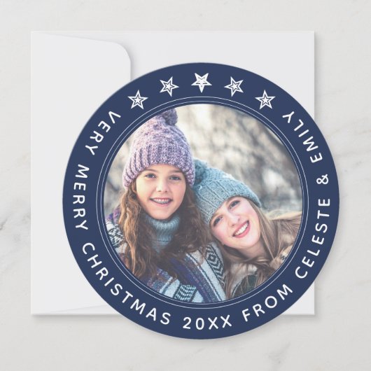 マザー・ドーターネイビー・ブルーパーソナライズされた・クリスマス シーズンカード (正面)