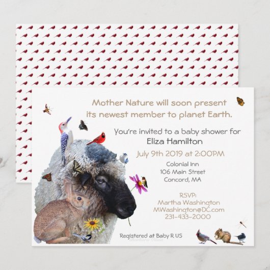 マザー・ネイチャー ベイビーシャワーの招待状： 招待状 (正面/裏面)