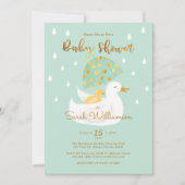 マザー&ベビーイエローダッキー(アヒルちゃん)アンブレラミントグリーン 招待状 (正面)