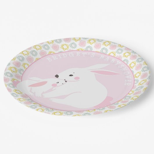 マザー&ベビーガールバニーベビーシャワー紙プレート ペーパープレート (アングル)