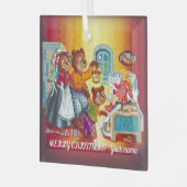 マシャとクマ3頭 ガラスオーナメント (正面左)