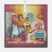 マシャとクマ3頭 ガラスオーナメント (正面)