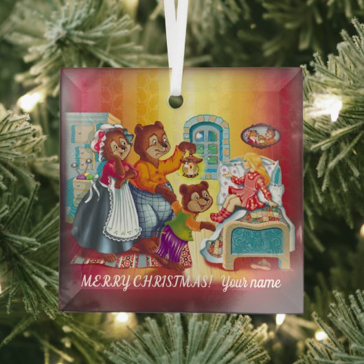 マシャとクマ3頭 ガラスオーナメント (インサイチュ)