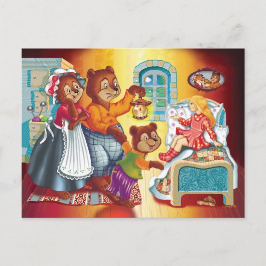 マシャとクマ3頭 ポストカード (正面)