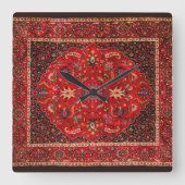 マシュハドの赤ペルシャじゅうたん スクエア壁時計 (正面)