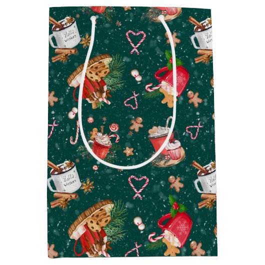 マシュマロのマグカップと水色クリスマスココア ミディアムペーパーバッグ (正面)