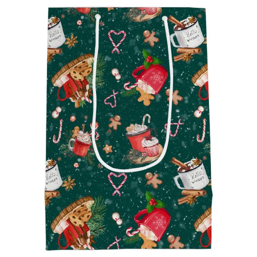 マシュマロのマグカップと水色クリスマスココア ミディアムペーパーバッグ (裏面)