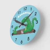 マシュマロのマーシュマロンを焼いたかわいいドラゴン ラウンド壁時計 (傾斜)