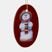マシュマロの雪だるまのメリークリスマス セラミックオーナメント (右)