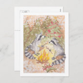 マシュマロを焼くラクーンのホリデー ポストカード (正面/裏面)