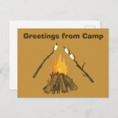 マシュマロを焼く キャンプからのグリーティング ポストカード (正面/裏面)