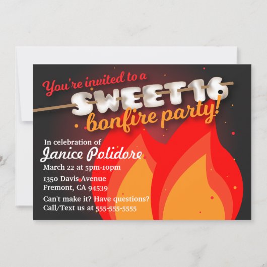 マシュマロスウィート16ボンドファイアパーティの招待状 招待状 (正面)