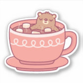 マシュマロ入りのホットココアを楽しむかわいい熊 シール (正面)