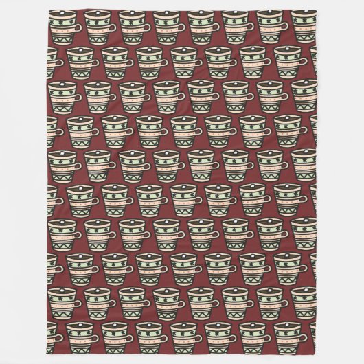 マシュマロ柄のバーガンディとココアのマグカップ フリースブランケット (正面)