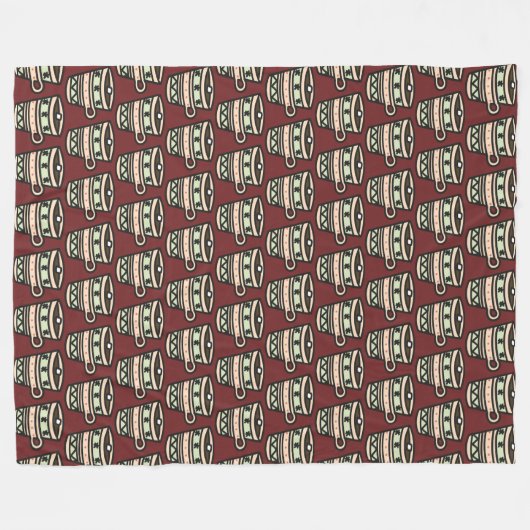 マシュマロ柄のバーガンディとココアのマグカップ フリースブランケット (正面(横))