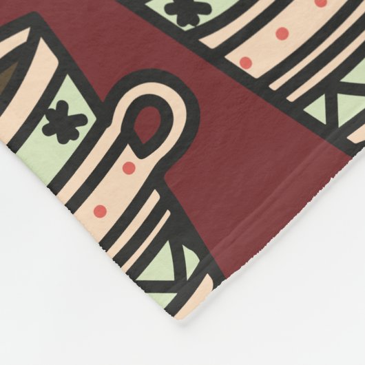 マシュマロ柄のバーガンディとココアのマグカップ フリースブランケット (角)