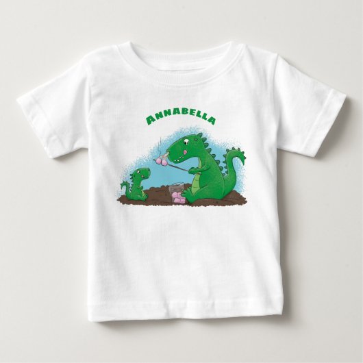 マシュマロ漫画をローストかわいいドラゴン ベビーTシャツ (正面)