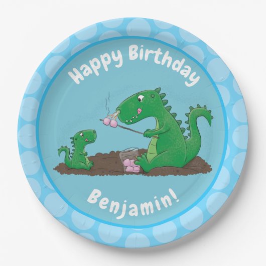 マシュマロ漫画をローストかわいいドラゴン ペーパープレート (正面)