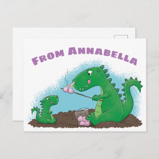 マシュマロ漫画をローストかわいいドラゴン ポストカード (正面/裏面)