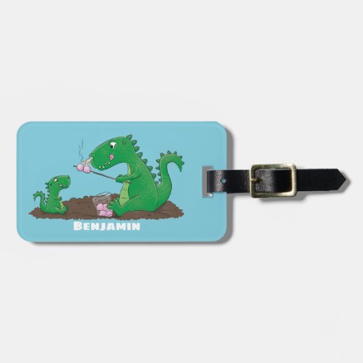 マシュマロ漫画をローストかわいいドラゴン ラゲッジタグ (正面横)