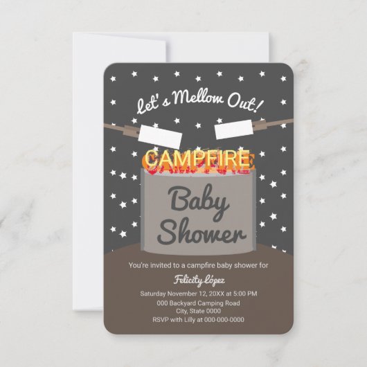 マシュマロ焚き火の赤ちゃんシャワーを溶けよう 招待状 (正面)