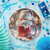 マシュマロ雪だるま入りホットチョコレート ペーパープレート (パーティー)