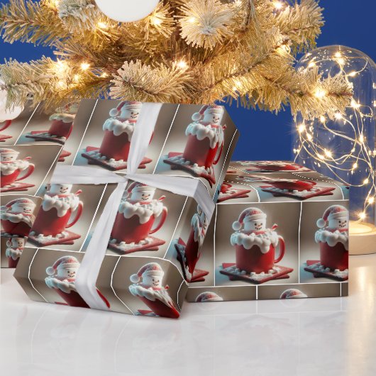 マシュマロ雪だるま入りホットチョコレート ラッピングペーパー (クリスマス)