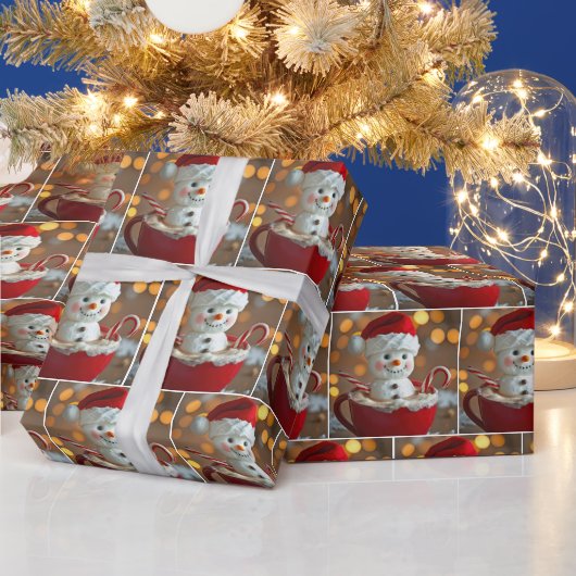 マシュマロ雪だるま入りホットチョコレート ラッピングペーパー (クリスマス)