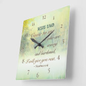 マシュー11:28来、私、お休み与えします スクエア壁時計 (傾斜)