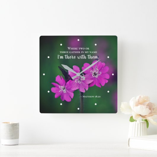 マシュー18:20僕の名に二つか三つ集まる スクエア壁時計 (ホーム)