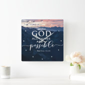 マシュー19時26分、神と共に万物は可能 スクエア壁時計 (ホーム)