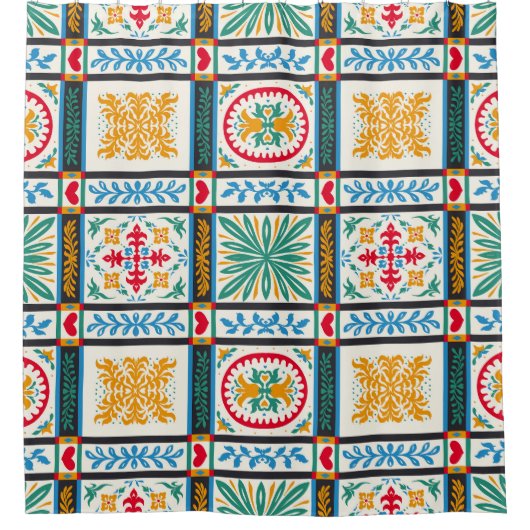 マジイタリアンリカ刺しゅう:地中海のフローラ シャワーカーテン (正面)