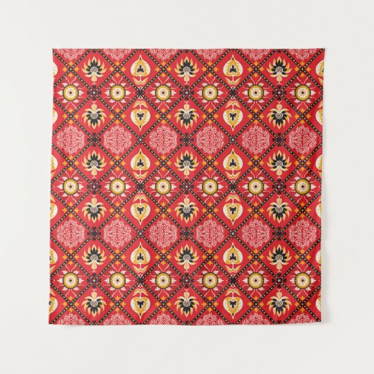 マジイタリアンリカ：刺繍フローラタイル。 タペストリー (正面)
