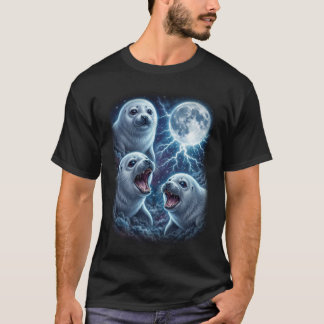 マジェスティックスリー赤ちゃんアザラシ月稲妻オーシャン Tシャツ