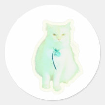 マジェスティックホワイトキャットステッカー、優雅なふわふわの子猫