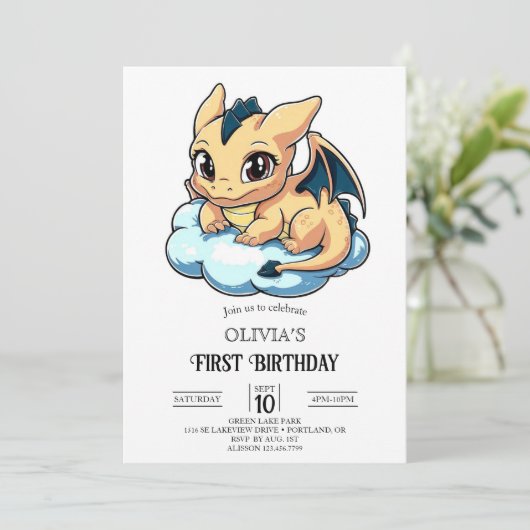 マジェスティックミニマリストデジタルドラゴン1st誕生日 招待状 (スタンド正面)