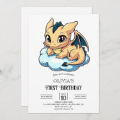 マジェスティックミニマリストデジタルドラゴン1st誕生日 招待状 (正面/裏面)