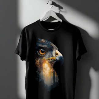 マジェスティック・イーグル・フォレストの二重露光自然アート Tシャツ