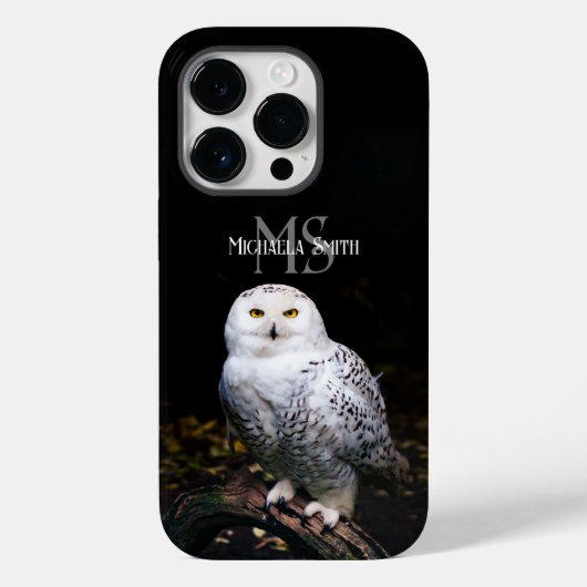 マジェスティック・ウィンター・スノーウィー・オウル・モノグラム・カスタムネーム Case-Mate iPhoneケース (裏面)